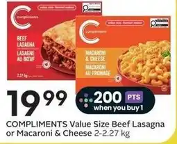 Sobeys Compliments Value Size Beef Lasagna or Macaroni & Cheese offer