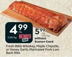 Sobeys Fresh BBQ Whiskey, Maple Chipotle, or Honey Garlic Marinated Pork Loin Back Ribs offer