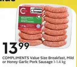Sobeys Compliments Value Size Breakfast, Mild or Honey Garlic Pork Sausage offer