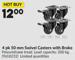 Princess Auto 4 pk 50 mm Swivel Casters with Brake offer