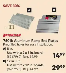Princess Auto Erickson 750 lb aluminum ramp end plates offer