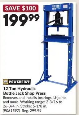 Princess Auto Powerfist 12 Ton Hydraulic Bottle Jack Shop Press offer