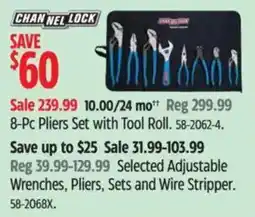 Canadian Tire Chanel Lock 8-Pc Pliers Set with Tool Roll offer