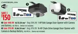 Canadian Tire Chamberlain 1-hp belt garage door opener with camera and battery offer