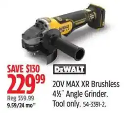Canadian Tire DeWalt 20v max xr brushless 4½" angle grinder offer