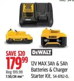 Canadian Tire DeWalt 12v max 3ah & 5ah batteries & charger starter kit offer