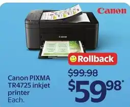 Walmart Canon PIXMA TR4725 inkjet printer offer