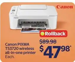 Walmart Canon PIXMA TS3720 wireless all-in-one printer offer