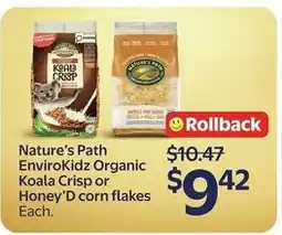Walmart Nature's Path EnviroKidz Organic Koala Crisp or Honey D corn flakes offer