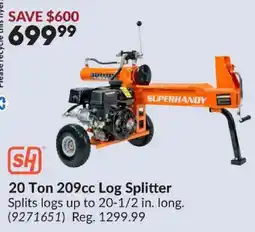 Princess Auto Superhandy 20 Ton 209cc Log Splitter offer
