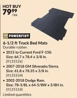 Princess Auto Powerfist 6-1/2 ft Truck Bed Mats offer