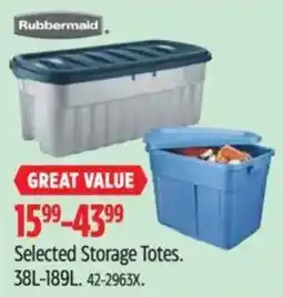 Canadian Tire Rubbermaid selected storage totes offer