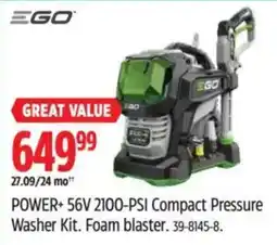 Canadian Tire Ego power+ 56v 2100-psi compact pressure washer kit. foam blaster. offer