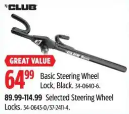 Canadian Tire Club basic steering wheel lock black offer