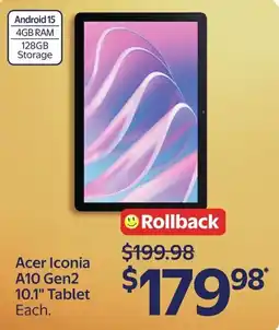 Walmart Acer Iconia A10 Gen2 10.1" Tablet offer