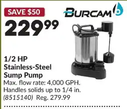 Princess Auto Burcam stainless-steel sump pump offer