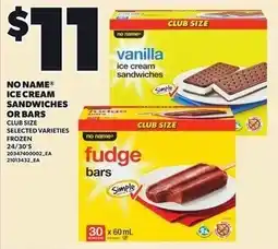 Loblaws No Name ice cream sandwiches or bars offer