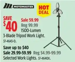 Canadian Tire Motomaster 1500-Lumen 3-Blade Tripod Work Light offer