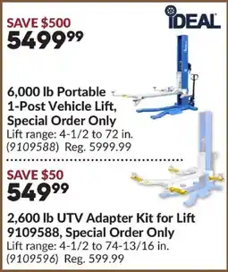 Princess Auto Ideal 6,000 lb portable 1-post vehicle lift offer