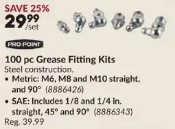 Princess Auto Pro Point 100 pc Grease Fitting Kits offer
