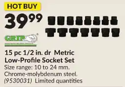 Princess Auto Grip 15 pc 1/2 in. dr Metric Low-Profile Socket Set offer