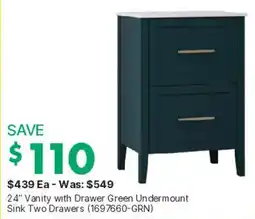 Kent 24" Vanity with Drawer Green Undermount Sink Two Drawers offer