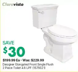Kent Clarovista Designer Elongated Front Single Flush 2 Piece Toilet offer