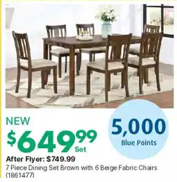 Kent 7 Piece Dining Set Brown with 6 Beige Fabric Chairs offer