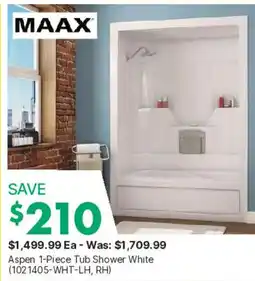 Kent Maax aspen 1-piece tub shower white offer