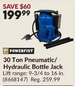 Princess Auto Powerfist 30 Ton Pneumatic/Hydraulic Bottle Jack offer