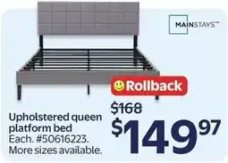 Walmart Mainstays upholstered queen platform bed offer