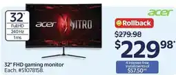 Walmart Acer 32" FHD gaming monitor offer