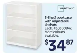 Walmart Mainstays 3-shelf bookcase with adjustable shelves offer