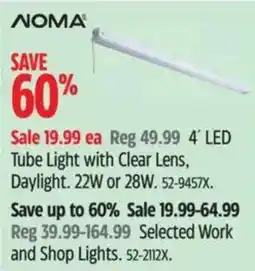 Canadian Tire Noma 4' led tube light with clear lens offer