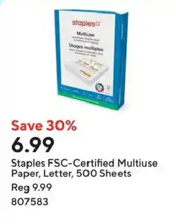 Staples Staples FSC-Certified Multiuse Paper, Letter offer
