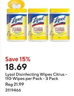 Staples Lysol disinfecting wipes citrus offer