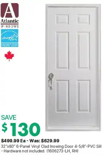 Atlantic Windows 32"x80" 6-Panel Vinyl Clad Inswing Door