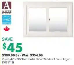Kent Atlantic Windows Vision 47" x 35" Horizontal Slider Window Low-E Argon offer