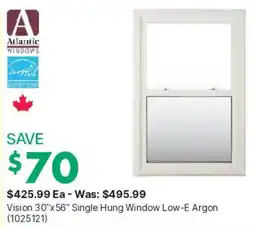 Kent Atlantic Windows Vision 30"x56" Single Hung Window Low-E Argon offer