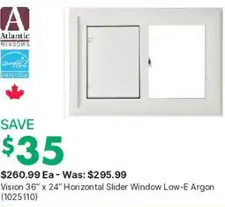 Kent Atlantic Windows Vision 36" x 24" Horizontal Slider Window Low-E Argon offer