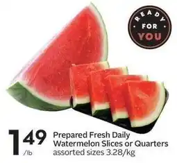 Sobeys Prepared Fresh Daily Watermelon Slices or Quarters offer