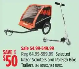 Canadian Tire Razor Scooters and Raleigh Bike Trailers offer