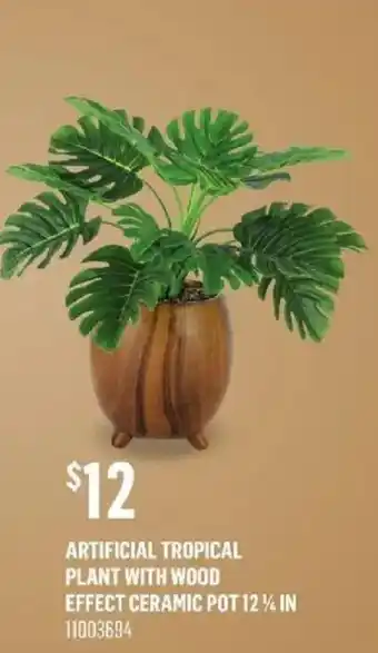 Artificial tropical plant with wood effect ceramic pot