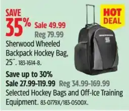Canadian Tire Sherwood Wheeled Backpack Hockey Bag offer