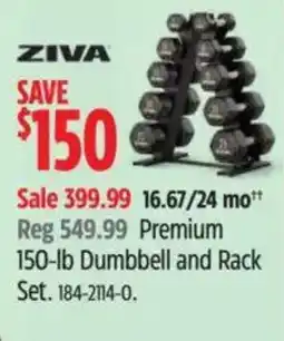 Canadian Tire Ziva 150-lb Dumbbell and Rack Set offer