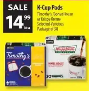 K-Cup Pods Timothy's, Donut House or Krispy Kreme Selected Varieties