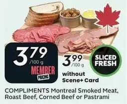 Sobeys Compliments Montreal Smoked Meat, Roast Beef, Corned Beef or Pastrami offer