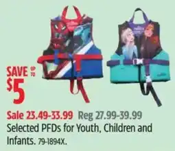 Canadian Tire Selected PFDs for Youth, Children and Infants offer