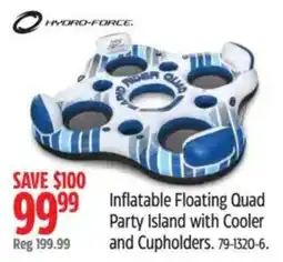 Canadian Tire Hydro-force inflatable floating quad party island with cooler and cupholders offer