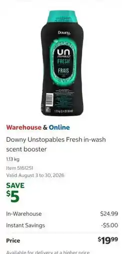 Costco Downy Unstoppables Fresh in-wash scent booster offer